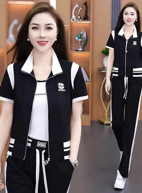 袖短装女新款夏季薄龄款时尚套减中年妈1028791妈装休闲两件套