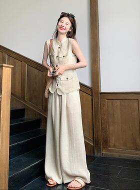 法式复古立甲马高腰阔腿夏裤套装女季新C110-H70款老钱风气质显瘦