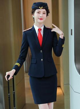 AL-62518乘务外员空姐安女秋冬长袖职业装气质修身保大红西装装套