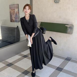 休闲甜美风两B151 新款 157件针假织上衣半身裙 女秋季 深灰两色套装