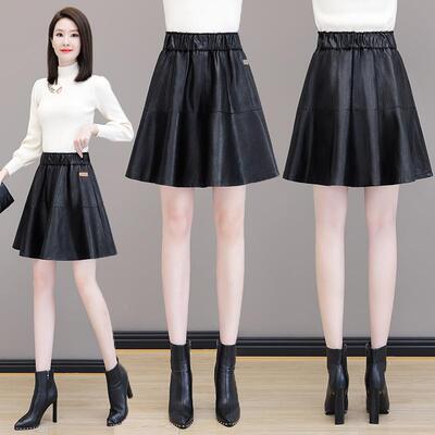 秋冬季11133款新皮绵羊皮真皮腰裙松紧减龄大摆伞裙百搭半身短裙