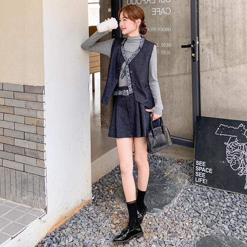 小短D037-992个子时尚不则新规通勤风套装裙女秋季款马甲内搭裙三