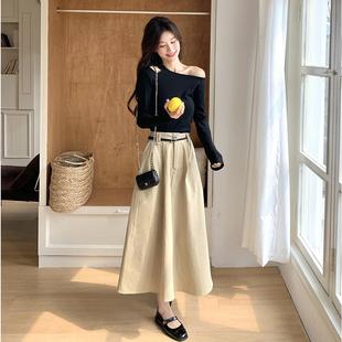 减龄搭适设计感露半裙套 两件套B157FN90年新舒款 肩套装 女百春秋装