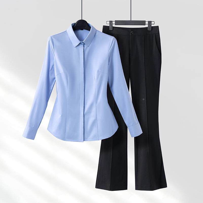 蓝黑酒红白衬衣女职611AJ018装长袖秋季装公业务员上班正面试衬套