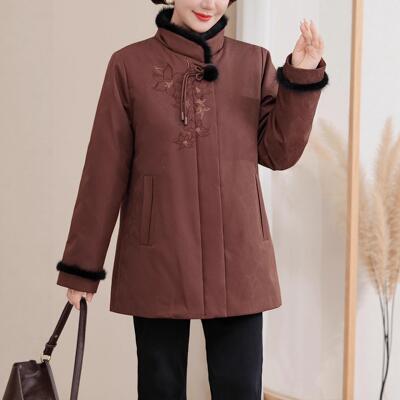 服正品外高档唐装女中国绒风高端皮草羽中48-8826老年大码刺绣喜