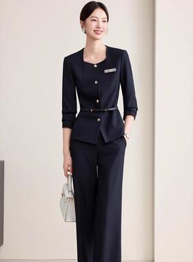 YX8208蓝色西装套装女新装款春秋高级西感气质女神职业正服工范作