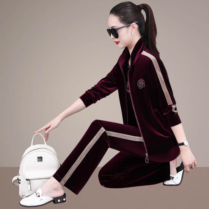 洋气立领金丝绒款运休动服套76202902装女件春秋季新卫衣百搭闲服