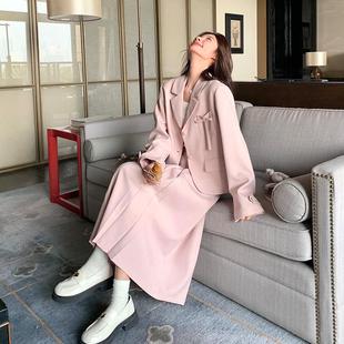 西装 装 搭舒适法式 两件B157FN88套年减龄百装 外套百褶 套女春裙秋装