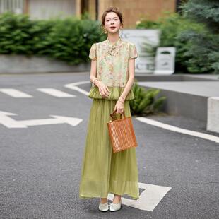 短袖CY8221-0衫衬阔宽腿裤两件套女夏季新显款松瘦减龄时尚套装
