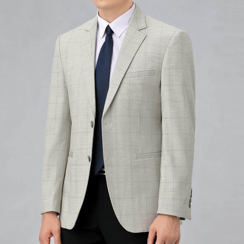 高档男士羊毛西服春爸秋新款中年西爸西商务休闲装免6868烫毛料单