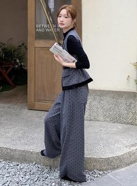 灰色点小香风马甲套C098-905装女秋波三季新高级款感打底衫阔腿裤