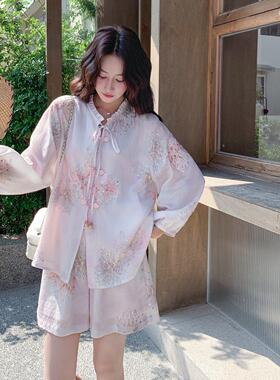新风中式短小个子国龄刺绣套D095-17装女新款扣上衣裤两盘件套夏