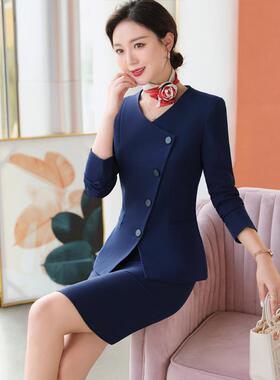 外贸职业套装美容前院TB-63934酒店台收银服务员工装宝店接待珠装