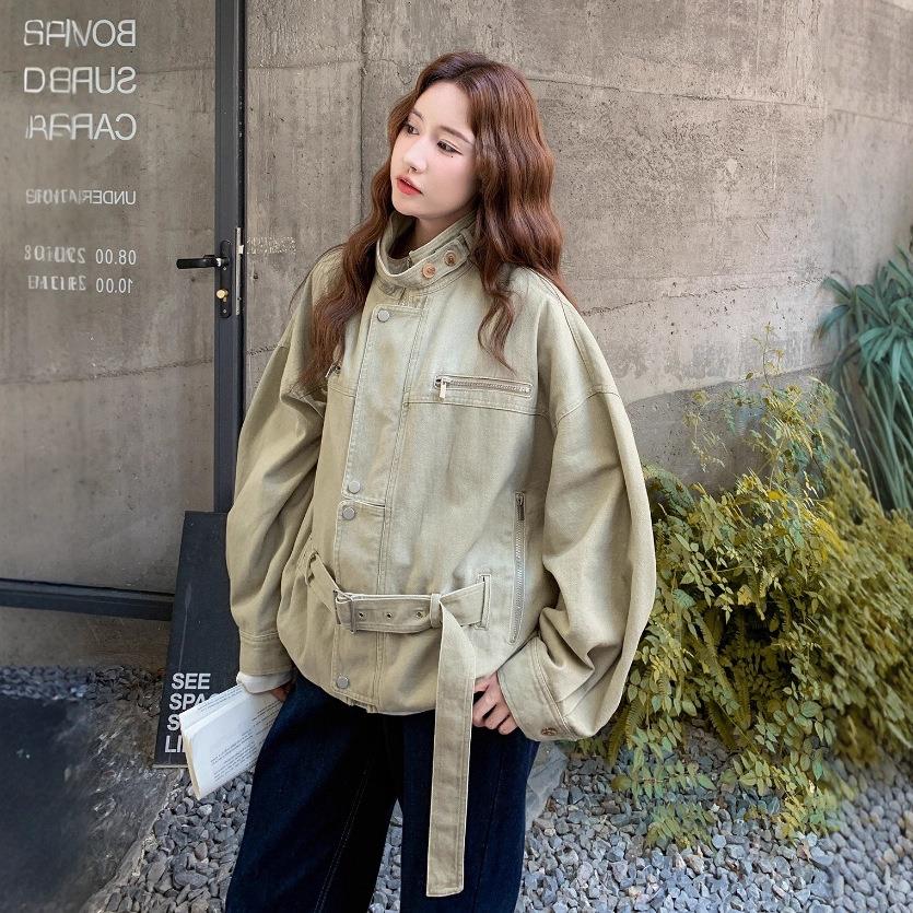 款浅绿色美又酷又飒工式装外套感女D037-991秋新设计气质休闲立领