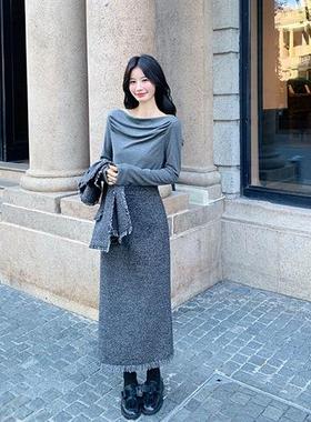 灰色流小香风马甲套装裙女秋B276-253瘦新苏款气显内搭半身裙质三