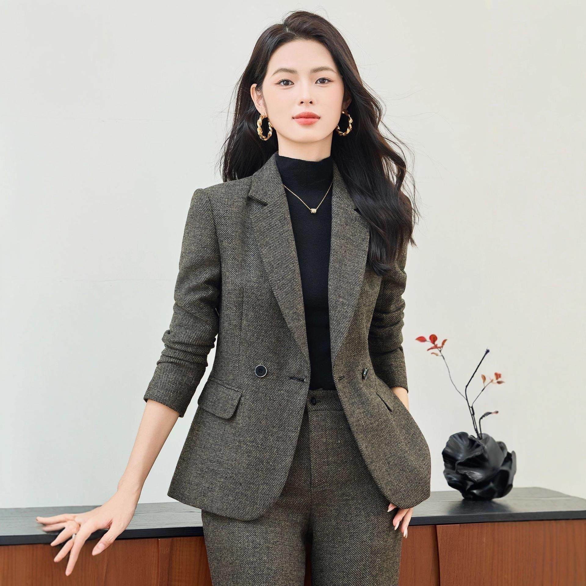 灰色职业装装西YLS-2542外装套女秋冬新款毛呢休加厚气质闲时尚套,女装/女士精品,职业女裤套装,淘宝优惠券,粉丝福利购,淘宝优惠卷