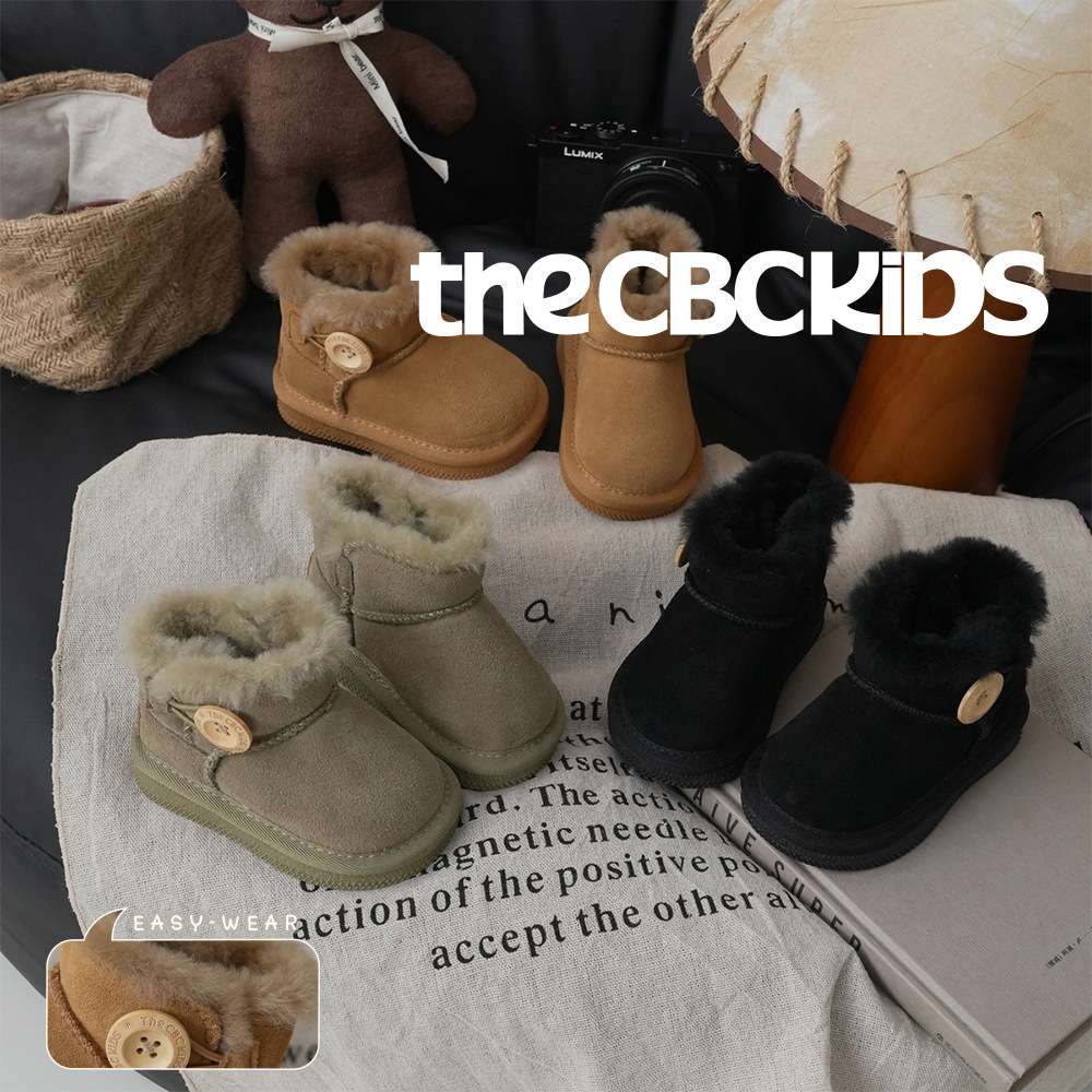 儿童雪地靴澳系纽扣棉靴加绒加厚