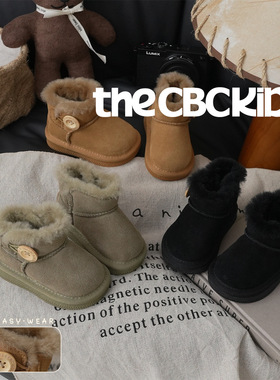 儿童雪地靴CBC童鞋男女童澳系纽扣棉靴加绒加厚宝宝真皮学步棉鞋