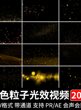 金黄色粒子粉光效闪光星光特效光斑MOV透明通道动态视频剪辑素材