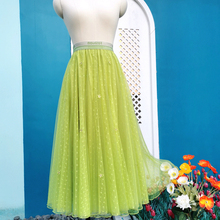 草绿色波点半身裙720度立体花朵独特裙子森系仙气显瘦网纱a字裙