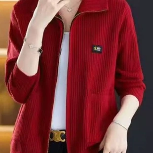 毛衣外套女秋冬季 女上衣潮跨境外贸2025新款 拉链时尚 宽松针织开衫