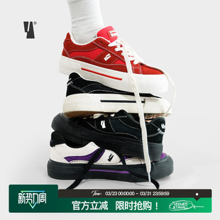 街头潮流滑板鞋 帆布鞋 情侣款 VEEMES红色反毛皮厚底增高休闲板鞋