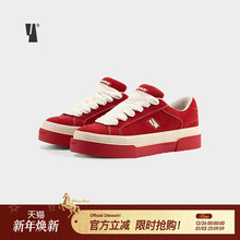 VEEMESOREO 圣诞红翻毛皮厚底面包鞋男女款滑板鞋增高休闲板鞋