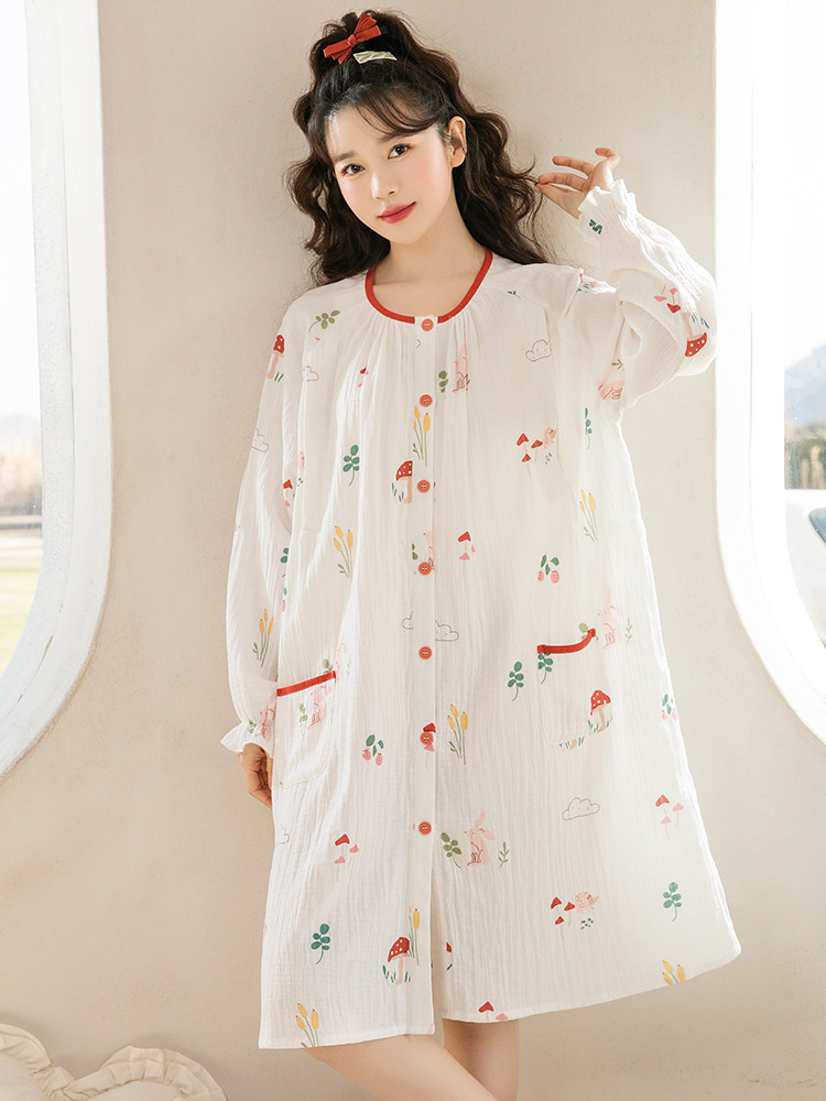 홈 시간 간호 잠옷 여름 얇은 면 거즈 산후 의류 산후 간호 잠옷 홈 스커트 드레스