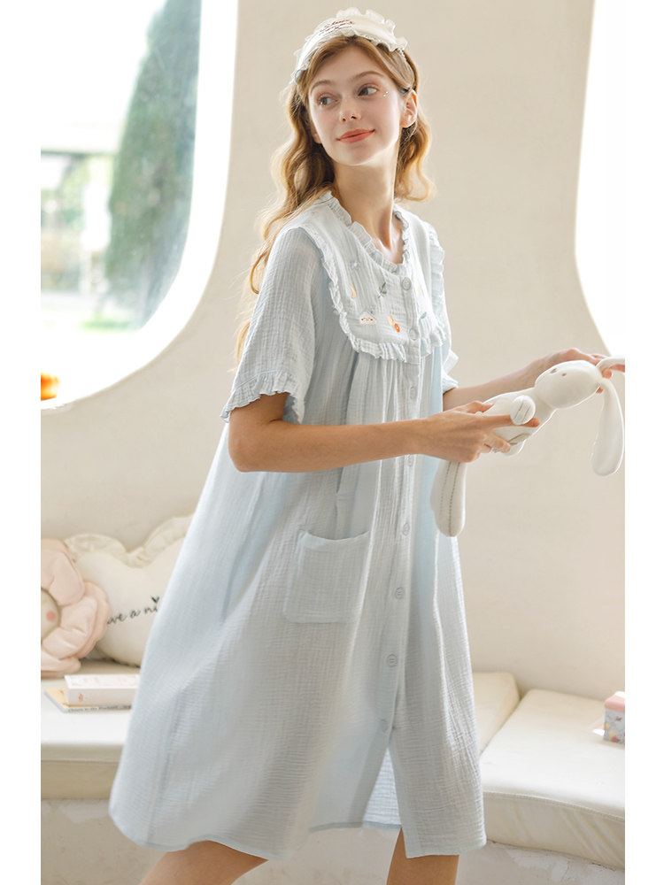 홈 시간 모유 수유 잠옷 여름 얇은 면화 산후 출산 잠옷 간호 복장 출산 방 임신 복장