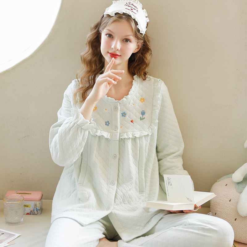 家时光月子服秋冬季空气棉产后孕妇睡衣哺乳衣春秋保暖厚款家居服
