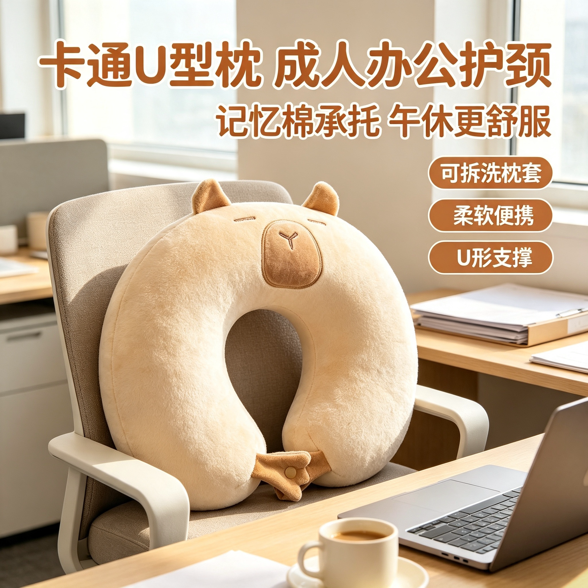 卡通u型枕成人办公记忆棉枕头旅行坐车护颈枕便携可拆洗U形飞机枕