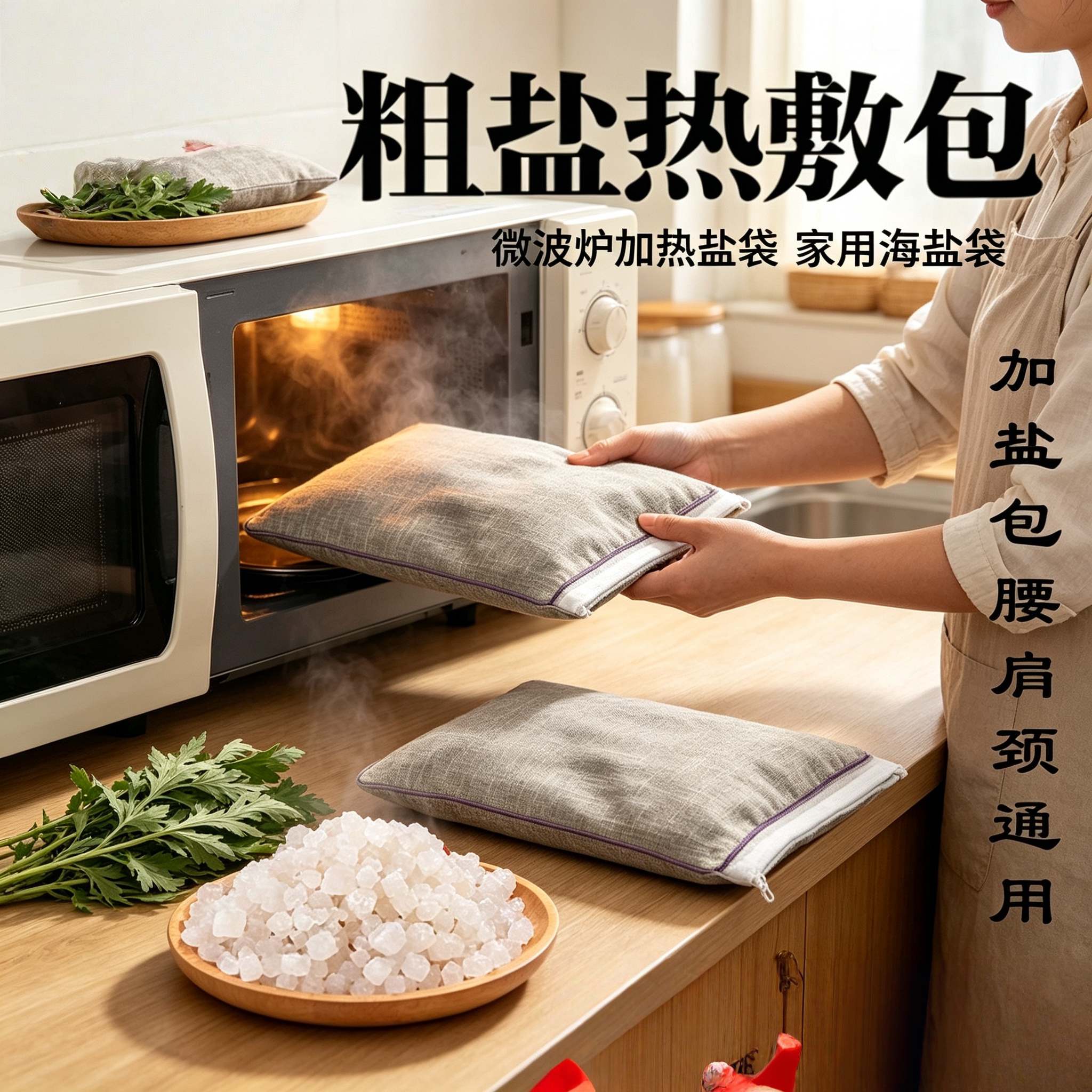 青盐粗盐居家热敷包微波炉加热艾草海盐家用肩颈暖宫盐袋