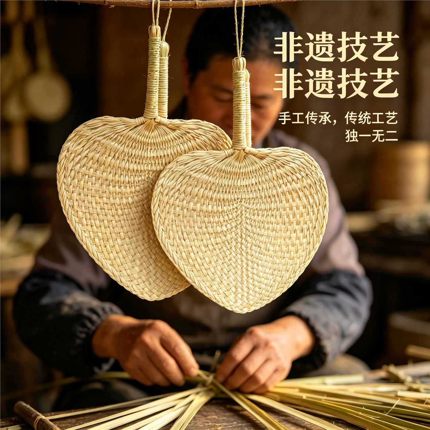 手工棕榈叶编织扇子夏季手摇扇宝宝纳凉驱蚊扇子儿时记忆棕叶蒲扇