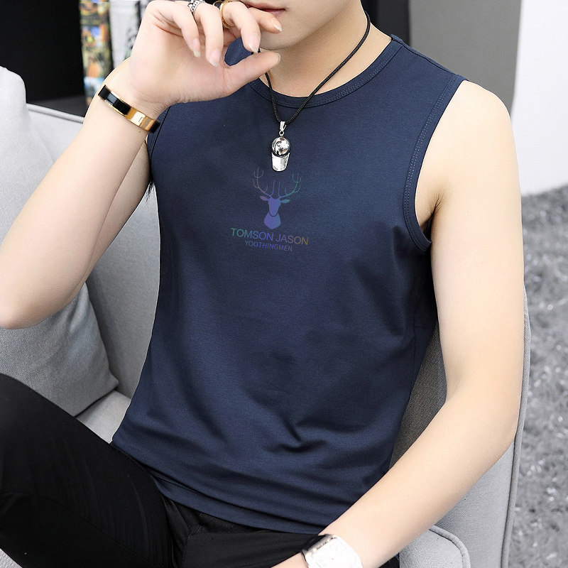 莫代尔棉背心男夏季薄款冰丝运动坎肩鹿头无袖t恤男健身跨栏汗衫