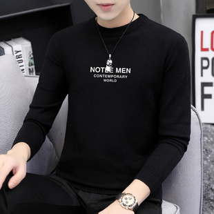 针织衫 潮流黑色毛线衣线衫 保暖内搭打底衫 毛衫 秋冬季 圆领毛衣男士