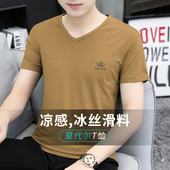 冰丝光棉速干凉感半袖 莫代尔短袖 t恤男V领上衣服潮流夏季 印花体恤