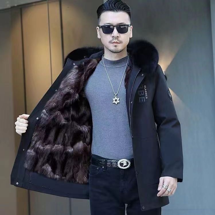中长男款狐狸毛内胆派克服可拆卸加厚保暖短皮衣冬季皮草皮毛一体