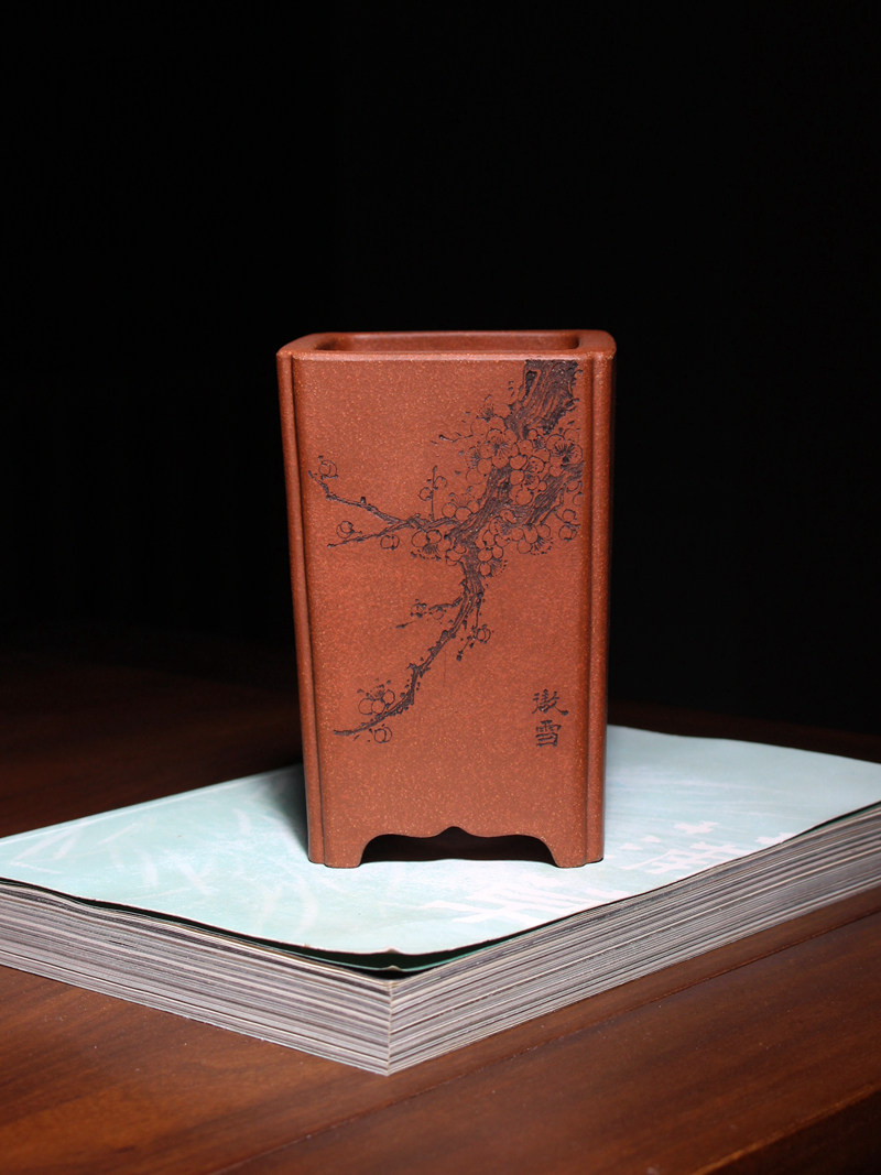 抽角四方形签筒精品紫砂花盆小盆景盆栽多肉菖蒲兰花盆清供图