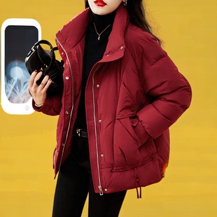 今年流行爆款红色羽绒棉服女款2025新款冬季加厚设计感棉衣外套女