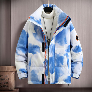 扎染渐变九江羽绒服男款冬季白鸭绒潮牌冲锋衣加厚保暖派克服外套