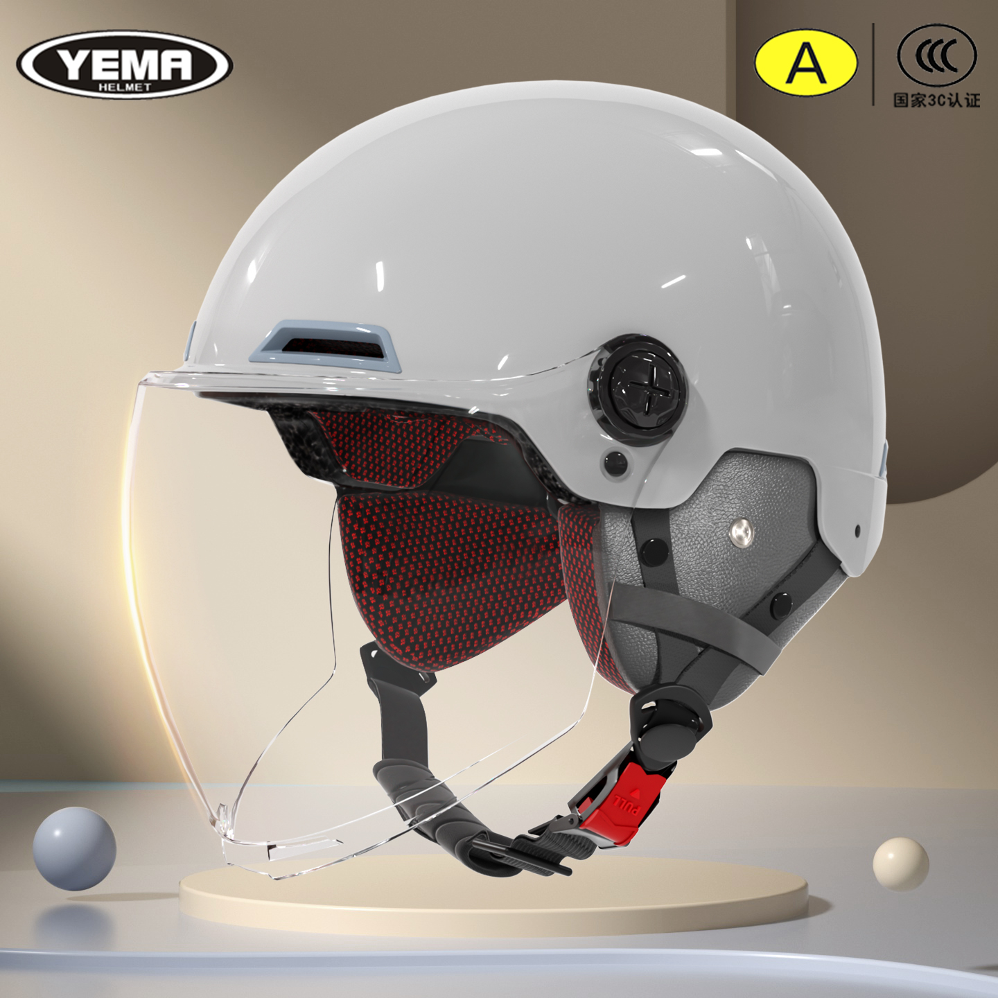 野马3C认证摩托车头盔男女士款电动车四季通用冬季半盔夏季安全帽