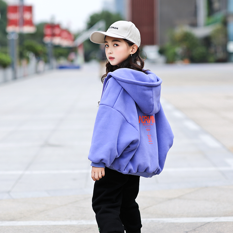 女童加绒外套冬装2025新款韩版儿童中大童蝙蝠袖双层加厚夹克上衣