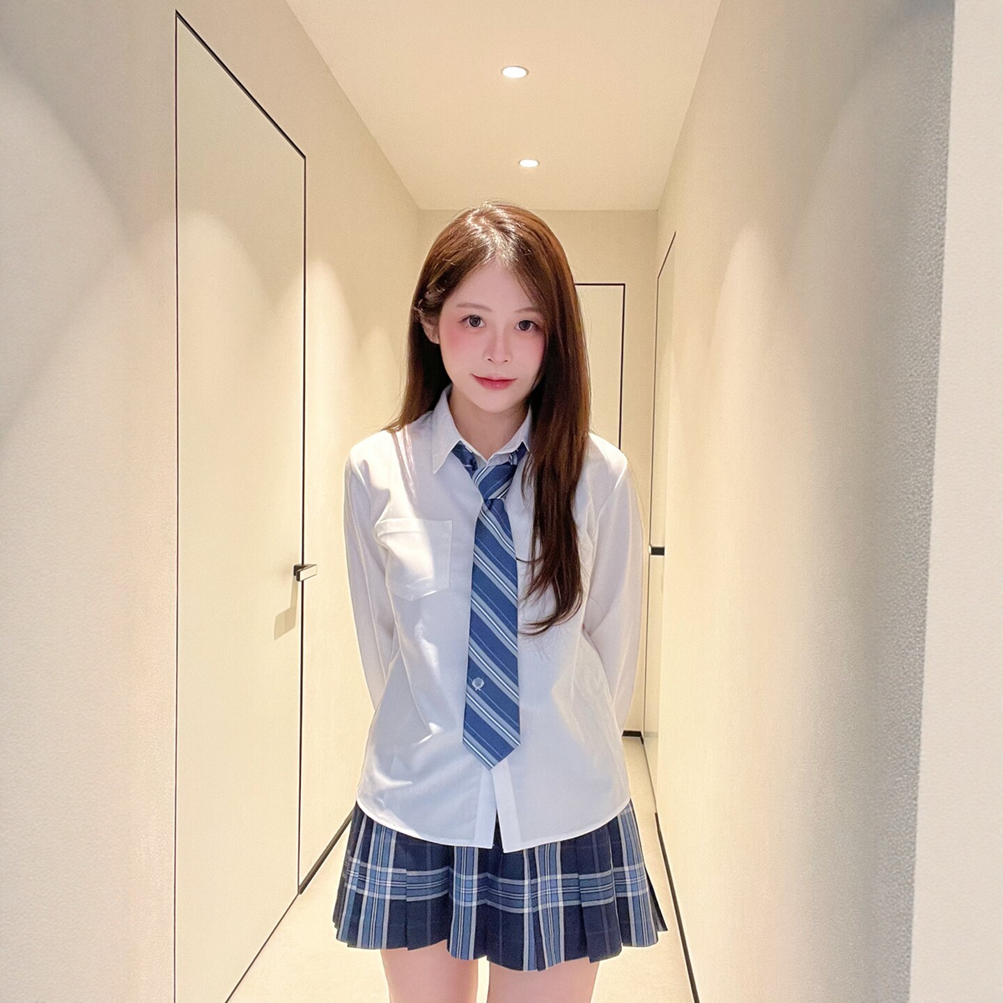 【杉木川大码JK】原创胖MM校供感制服格子裙长袖衬衫衬衣格裙套装