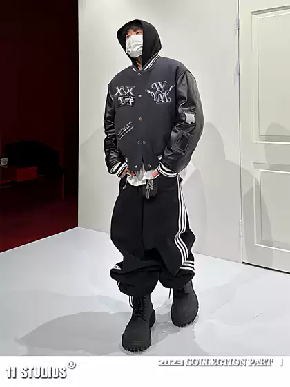 Blcg 23Ss Collaboration Three-Stripe Baggy Washed Vintage Black Wide-Leg Straight Jeans