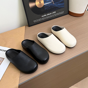 真皮厚底包头皮拖鞋女2026春新款丑萌一脚蹬大头穆勒勃肯外穿半拖