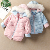 保暖棉 外贸儿童宝宝连帽中长款 清仓秒杀 女童毛领加厚棉衣21冬装
