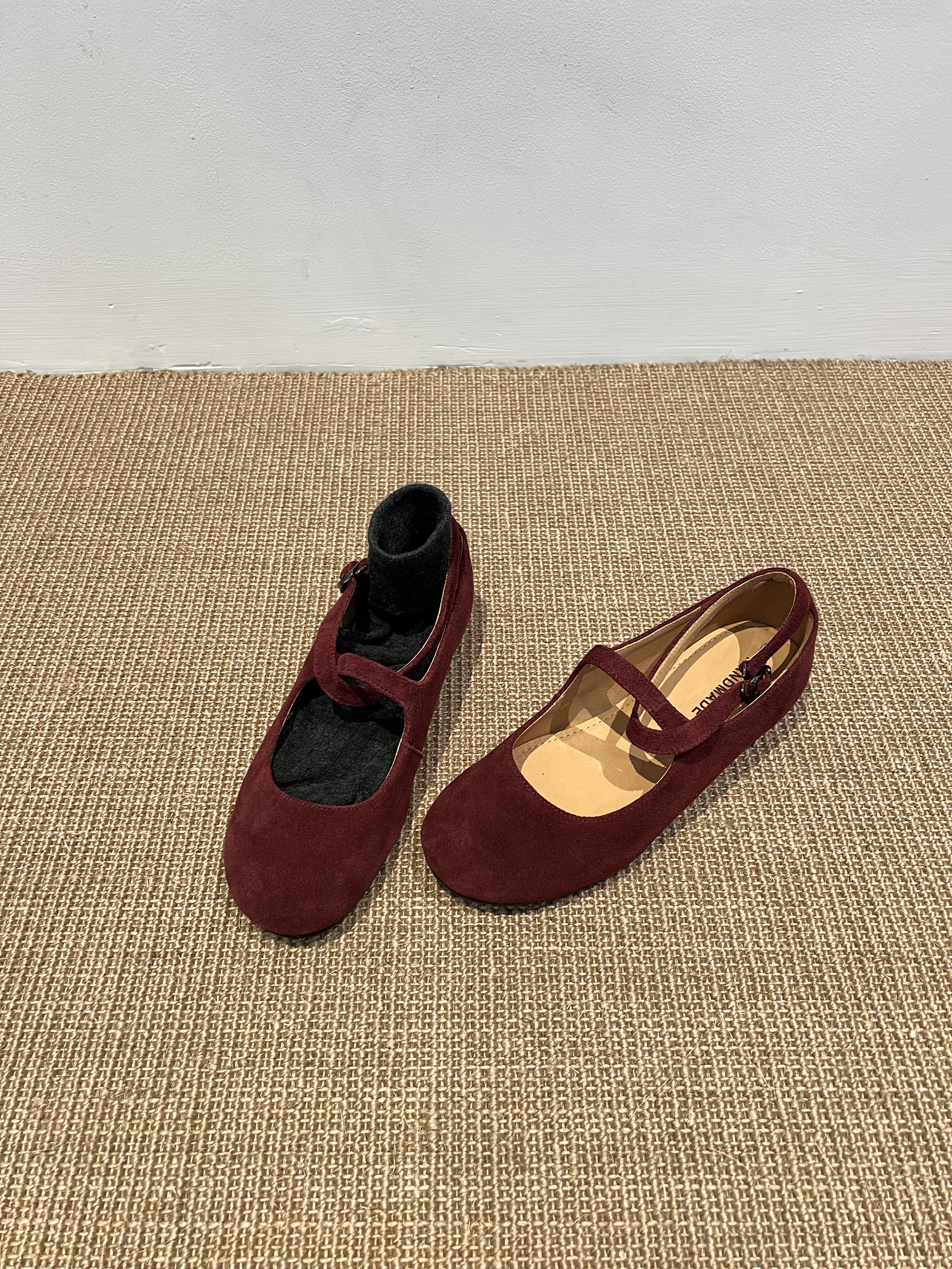 Claudie定制【3cm】牛反皮复古玛丽珍鞋圆头平底一字带内增高单鞋