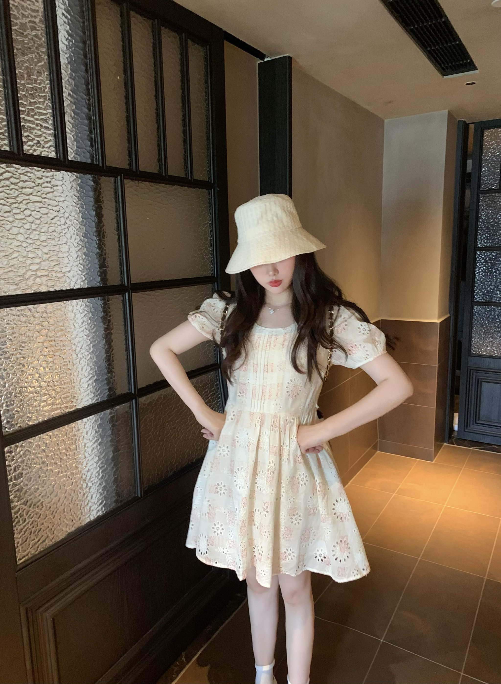 PINKMOON/草莓奶酪 夏季镂空连衣裙 俏皮甜美韩系短裙