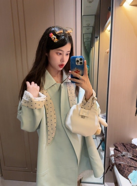 PINKMOON/秋日序曲 兔耳朵可拆卸中长款风衣女韩版宽松休闲外套