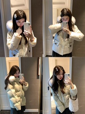 PINKMOON/奶酪杏 豆绿色90新国标白鸭绒羽绒服 俏皮短款外套